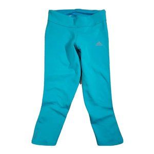 Adidas Running XS Climalite Aqua Blue Capri Leggings Drawstring Stretch Yoga Gym